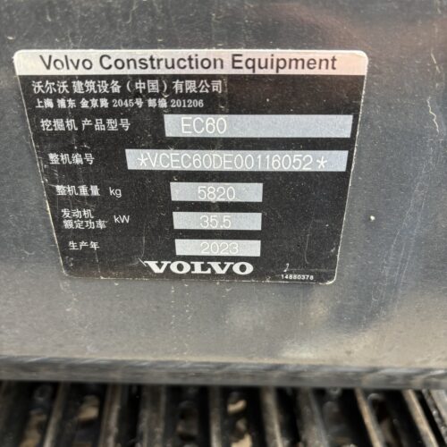Original Used Volvo EC60D Compact Excavator for Utility and Landscaping Projec...